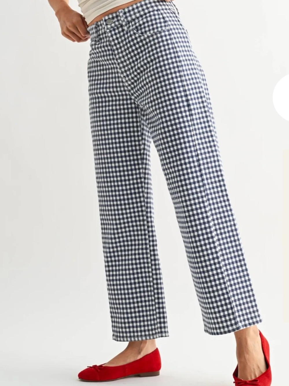 Ascot and Hart Navy Gingham Barrel Jean Pants - Women's